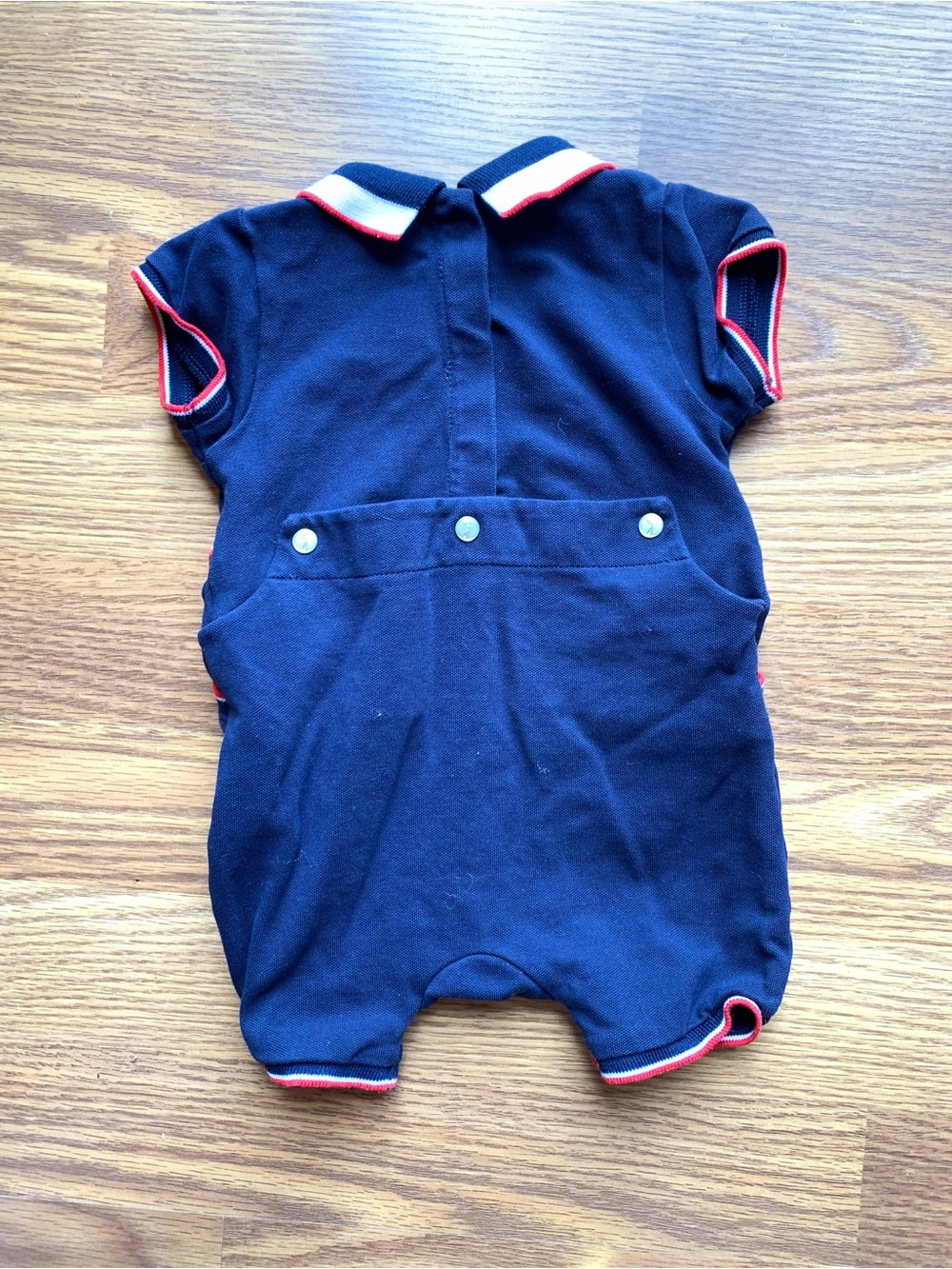 Jacadi Navy Blue One-Piece Bodysuit with Red and White Trim Baby Size 3 months - Picture 4 of 5
